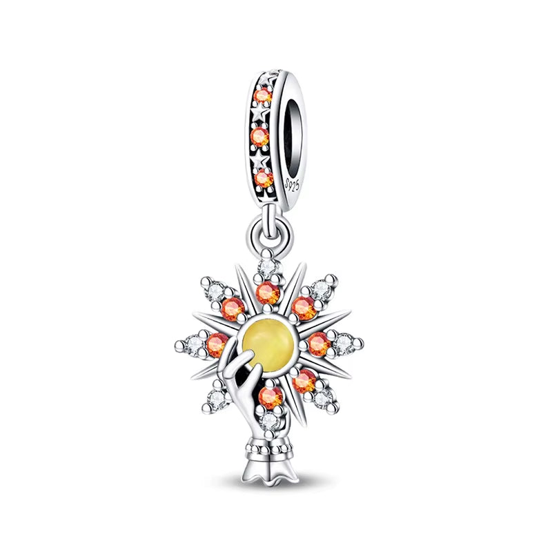 Lovers Charms 925 Silver Star Moon Sun Magic Tarot Cards Pendants Fit  925 Original Bracelets DIY Birthday Jewelry Gifts