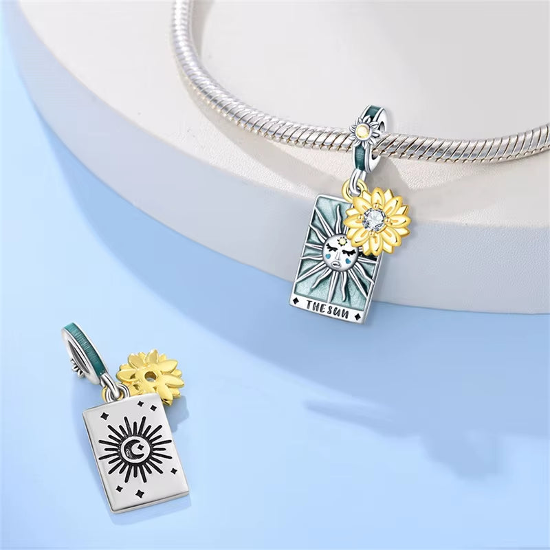 Lovers Charms 925 Silver Star Moon Sun Magic Tarot Cards Pendants Fit  925 Original Bracelets DIY Birthday Jewelry Gifts