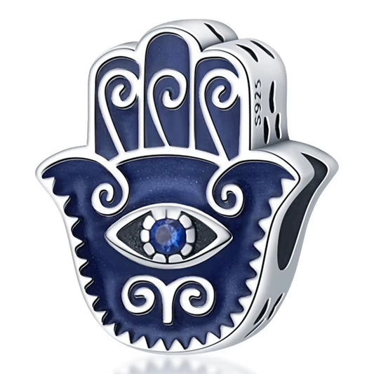 2025 Hot Sale Charms Bead 925 Sterling Silver Elegant Blue Palm Evil Eye Dangle Fit Bangle Bracelet Necklace DIY Jewelry