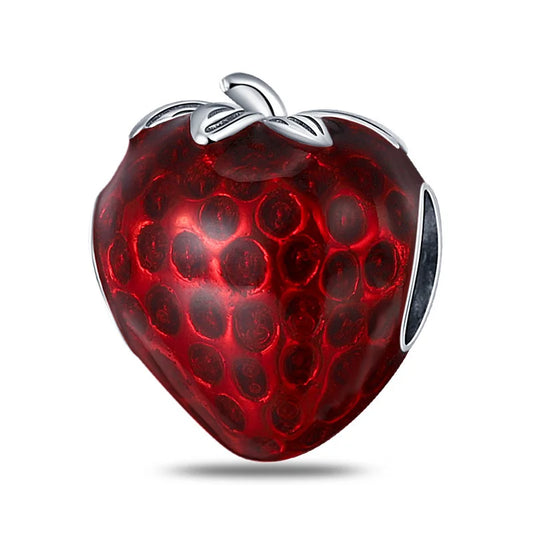 Hot Sale Charms Bead 925 Sterling Silver Bright Red Strawberries Dangle Fit Bangle Bracelet Necklace DIY Jewelry