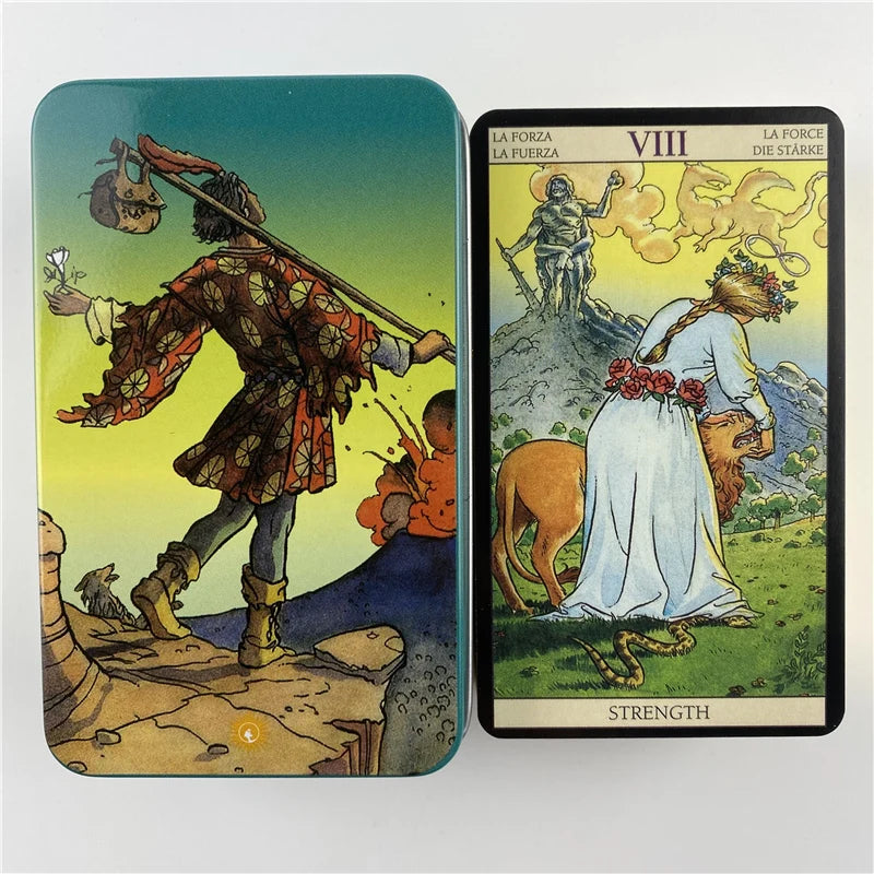 Metal Box Gilded Edition Back Rider Tarot Cards Deck with Paper Guidebook English Vision Classical Board Games