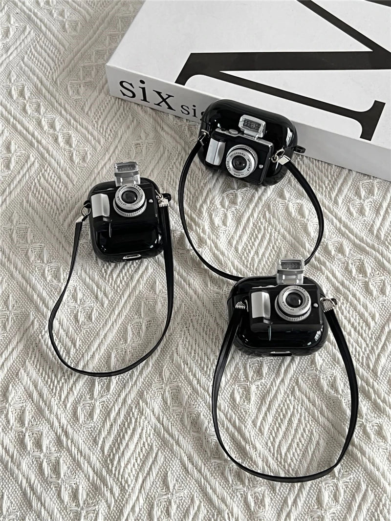 For Apple Airpods Pro 1 2 Case Cute Flash Light Camera Earphones Case with Strap for Air Pods 3 TPU Bluetooth Headphone Bag Box