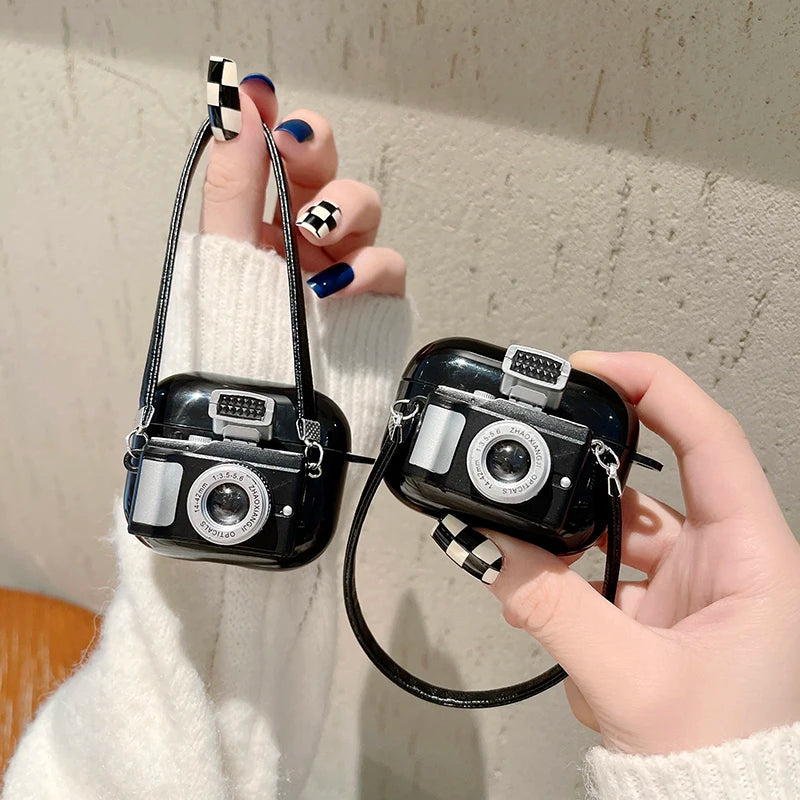 For Apple Airpods Pro 1 2 Case Cute Flash Light Camera Earphones Case with Strap for Air Pods 3 TPU Bluetooth Headphone Bag Box
