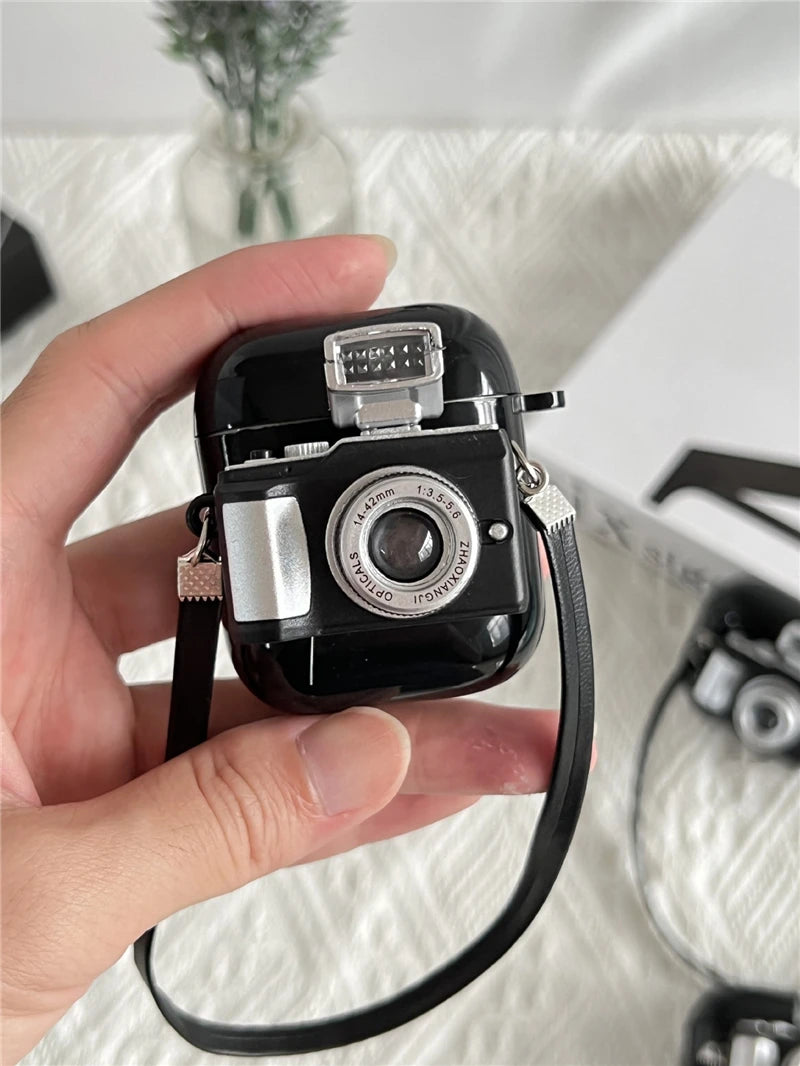For Apple Airpods Pro 1 2 Case Cute Flash Light Camera Earphones Case with Strap for Air Pods 3 TPU Bluetooth Headphone Bag Box
