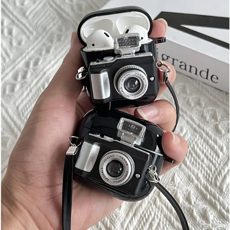 For Apple Airpods Pro 1 2 Case Cute Flash Light Camera Earphones Case with Strap for Air Pods 3 TPU Bluetooth Headphone Bag Box