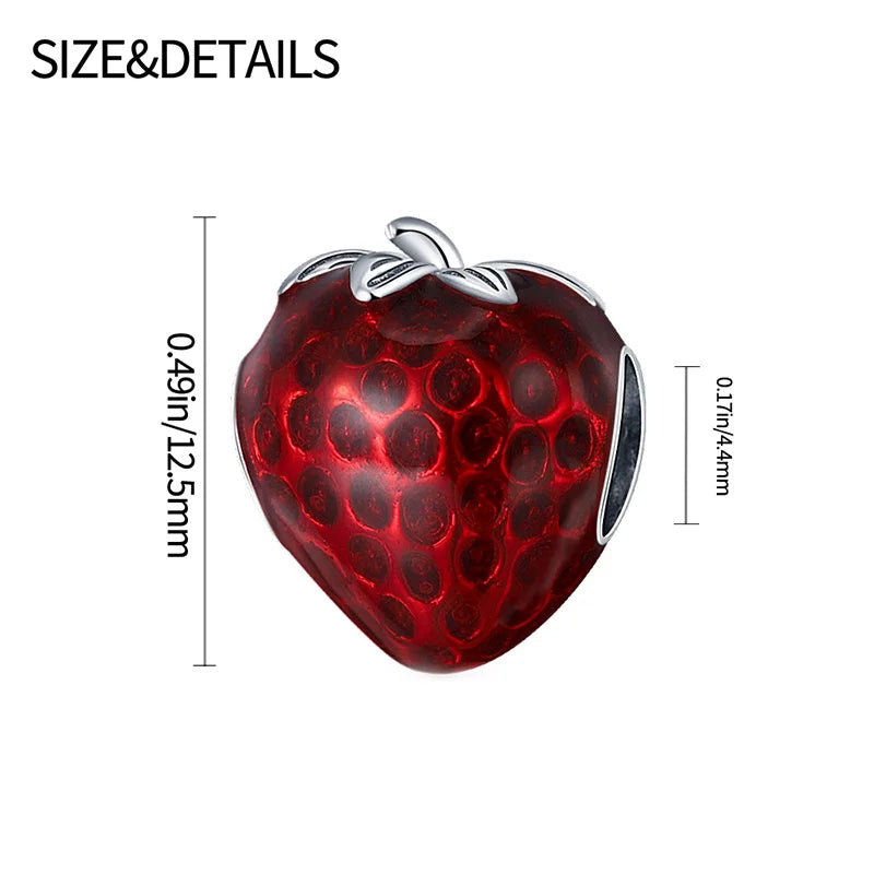 Hot Sale Charms Bead 925 Sterling Silver Bright Red Strawberries Dangle Fit Bangle Bracelet Necklace DIY Jewelry