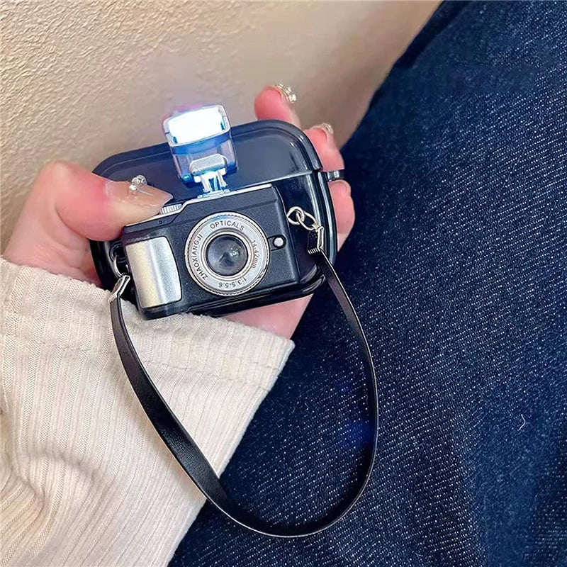 For Apple Airpods Pro 1 2 Case Cute Flash Light Camera Earphones Case with Strap for Air Pods 3 TPU Bluetooth Headphone Bag Box