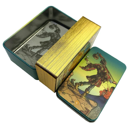 Metal Box Gilded Edition Back Rider Tarot Cards Deck with Paper Guidebook English Vision Classical Board Games