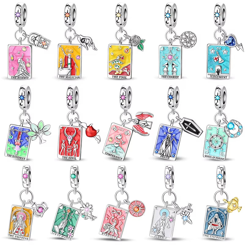 Lovers Charms 925 Silver Star Moon Sun Magic Tarot Cards Pendants Fit  925 Original Bracelets DIY Birthday Jewelry Gifts