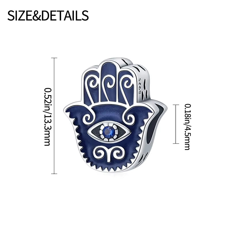 2025 Hot Sale Charms Bead 925 Sterling Silver Elegant Blue Palm Evil Eye Dangle Fit Bangle Bracelet Necklace DIY Jewelry